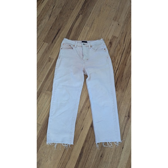 Lucky Brand 90s Loose High Rise Crop Jeans Raw Hem Pink Denim Size 6/28 - Picture 1 of 9
